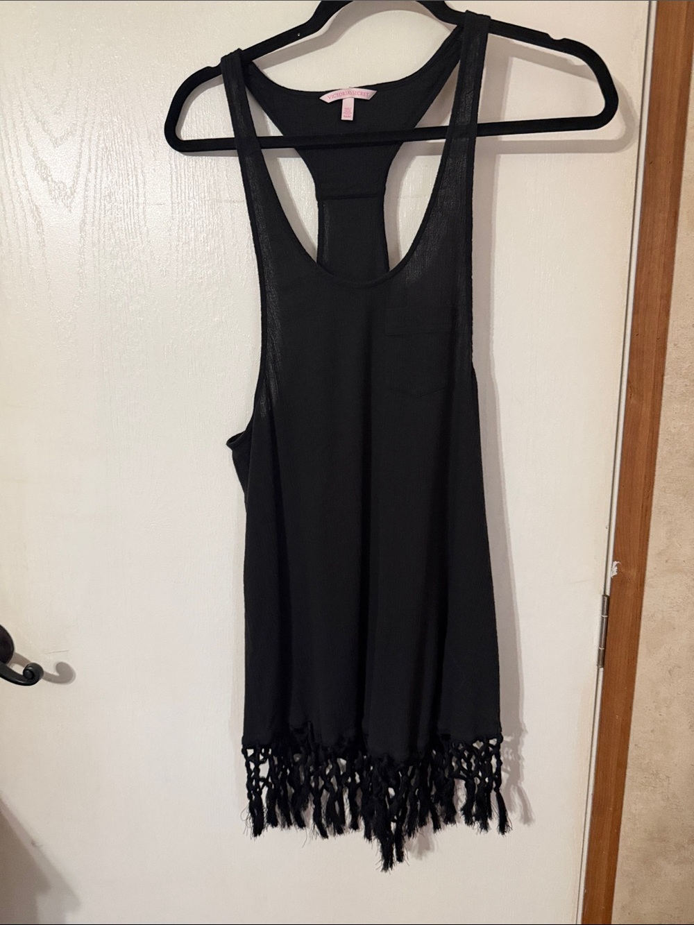 Victoria's Secret Black Racerback Swim Coverup with Fringe Hem